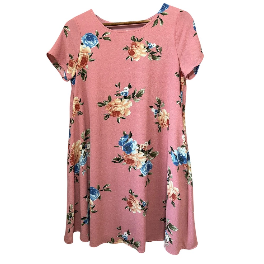 MTS Floral Print Pink‎ Short Sleeve Swing Dress Women's Size Medium